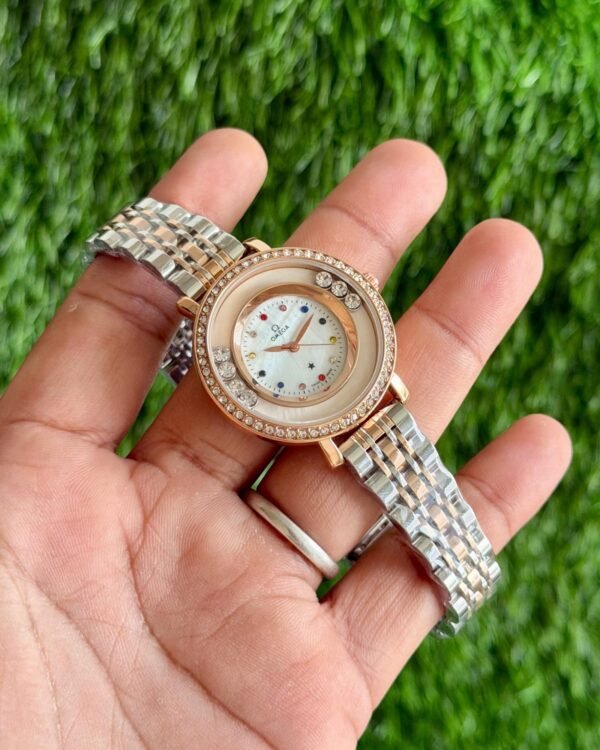 Omega Women’s Quartz Watch – Colorful Dial, Butterfly Lock